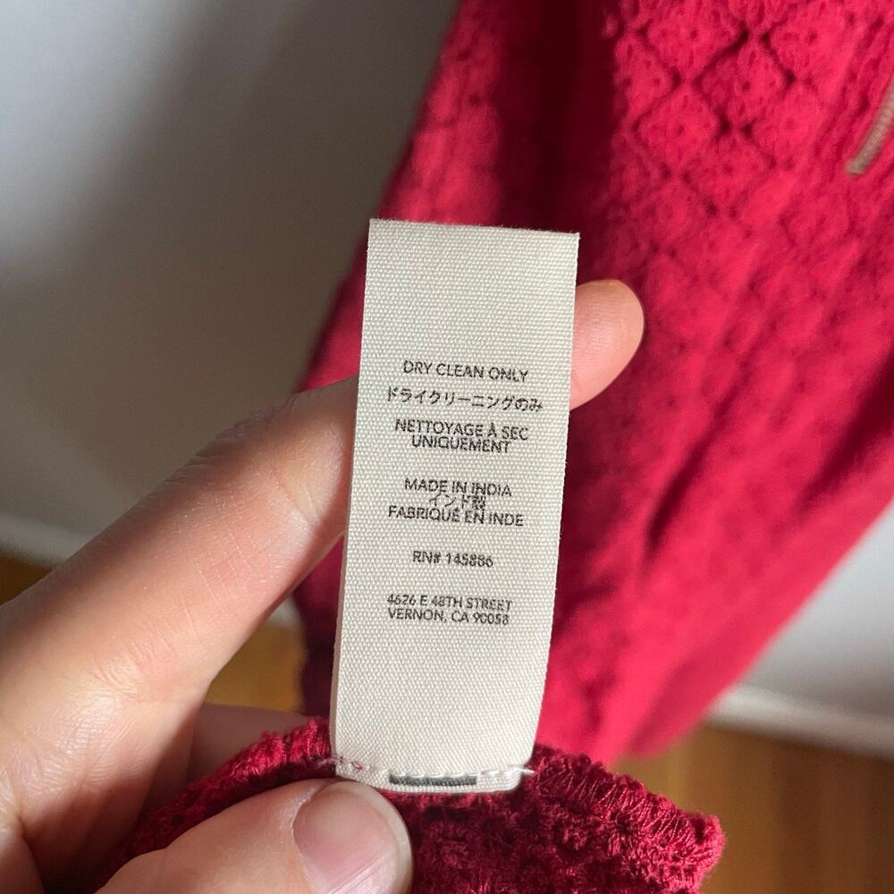 The Great. The Harmony Cotton-Guipure Lace Midi Dress Red Cottagecore sz 0 - Picture 6 of 8
